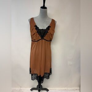 Slip Dress Lace Brown Babydoll Bohemian Romantic Intimates Womens SZ 28/30